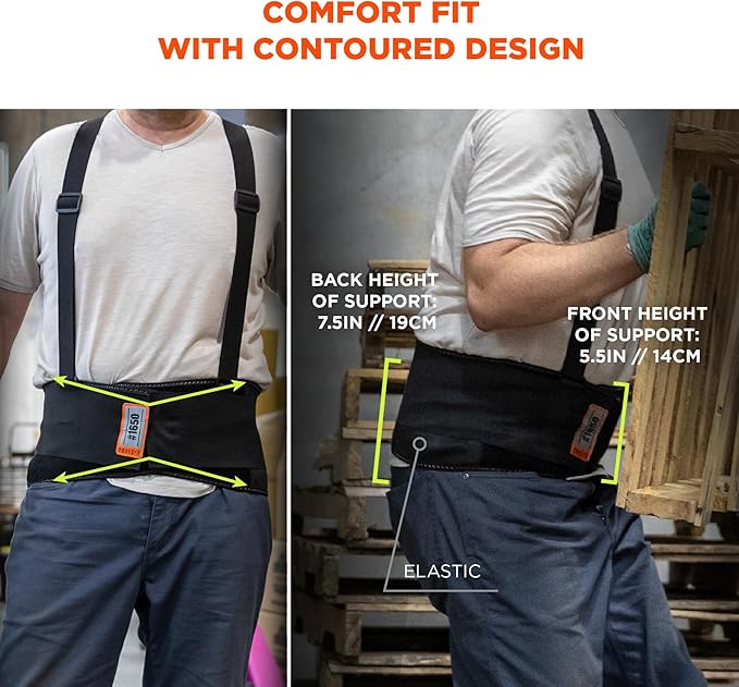 Ergodyne ProFlex 1650 Back Support Belt, 7.5" Elastic, Adjustable, Removeable Straps, 4XL , Black