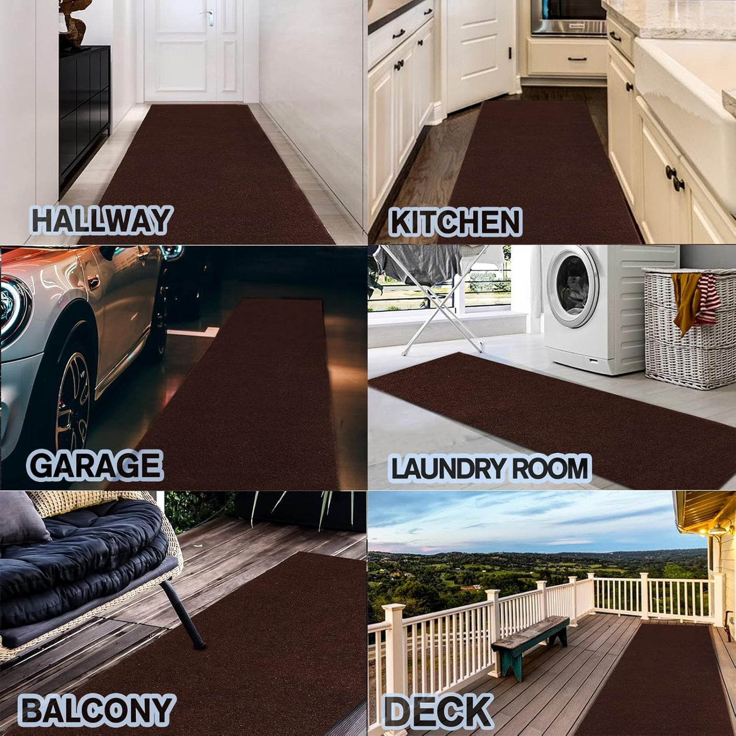 Custom Size Backed Non-Slip Area Rugs Runner, Easy Clean, Waterproof Runner Rugs for Hallway Entryway, Kitchen, Laundry, 3FT x 13FT, Brown