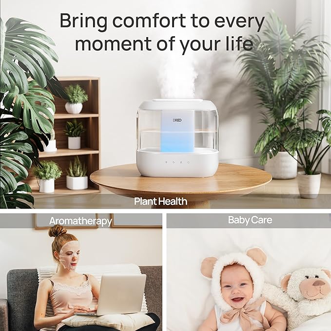 Dreo Humidifiers for Bedroom, Top Fill 4L Supersized Cool Mist Humidifier, 32H Runtime, 28 dB Quiet Ultrasonic Air Humidifier for Large Room, Plants, Baby Nursery, Indoor, Night Light, Easy to Clean