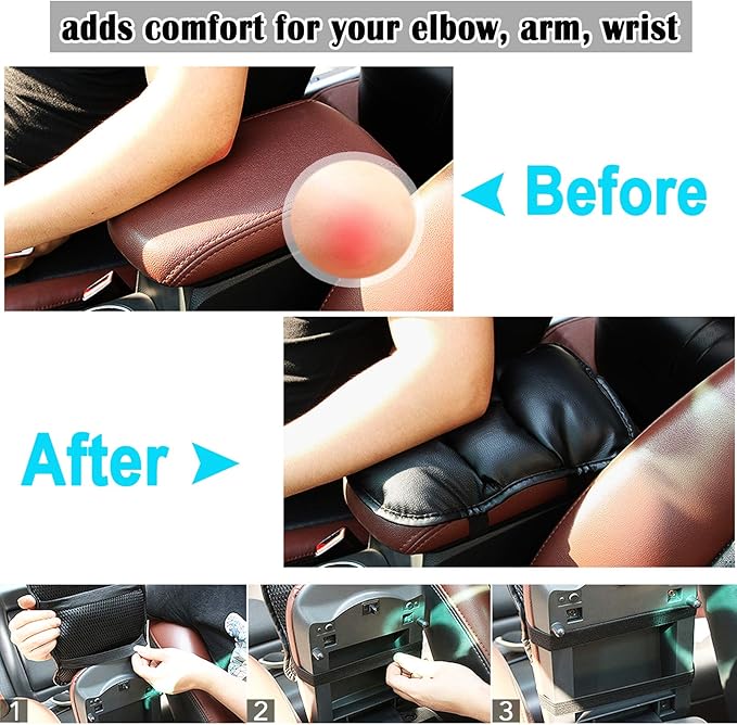 Armrest Cover for Car, PU Leather Auto Center Console Cover, Car Armrest Pad Cushion Seat Box Cover Protector, Universal Fit, Auto Car Interior Accessories for Women Men (Orange)
