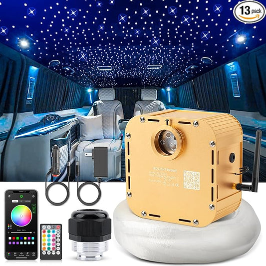 32W Twinkle Starlight Headliner Kit, 1000pcs of (0.03+0.04+0.06in)*13.1ft LED Fiber Optic Lights Kit, Star Ceiling Light+10 Crystals+Adapter+Car Use Plug for Car/Home with Music Mode