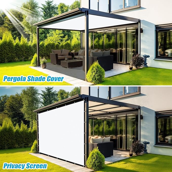 Amagenix 90% Pergola Shade Cover 6' X 20' Sun Shade Cloth with Grommets for Outdoor Garden Patio Porch, Commercial Grade 200 GSM - Cable Zip Ties Included (We Customized) GN108, White