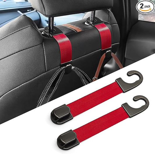 2PCS Car Seat Headrest Hook, Purse Hook for Car, Strong and Durable Backseat Hanger, Universal Auto Interior Accessories Seat Hanging Holders Fit for Hanging Purse Bag Grocery (Red)