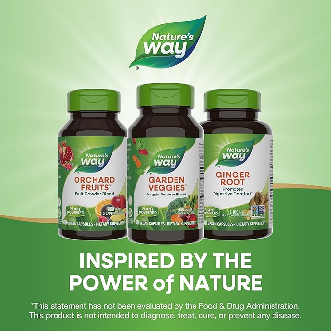 Nature's Way Garden Veggies, Veggie Powder Blend, 900 mg per 2-Capsule Serving, 60 Vegan Capsules (Packaging May Vary)