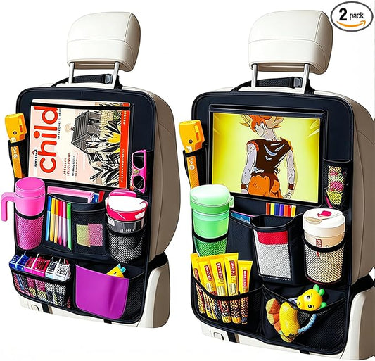 Car Organizer Kick Mats Back Seat Protector, Car Back Seat Organizer with Tablet Holder Pocket for Kids, Travel Accessories with 10 Storage Pockets, 2 Pack