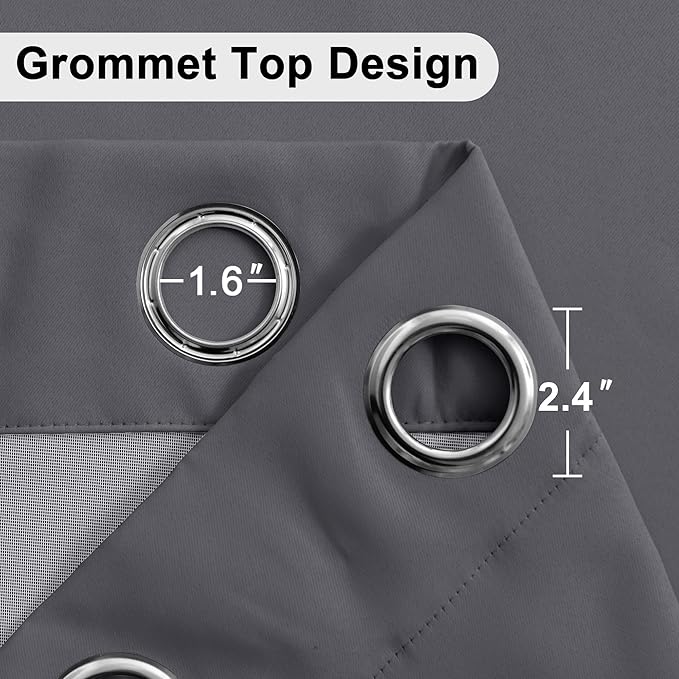 XWZO 100% Blackout Curtains 45 Inches Long with Tiebacks- Privacy Protection & Noise Blocking Window Draperies Grommet Top with Black Liner for Bedroom/Living Room, Dark Grey, W38 x L45, Set of 2