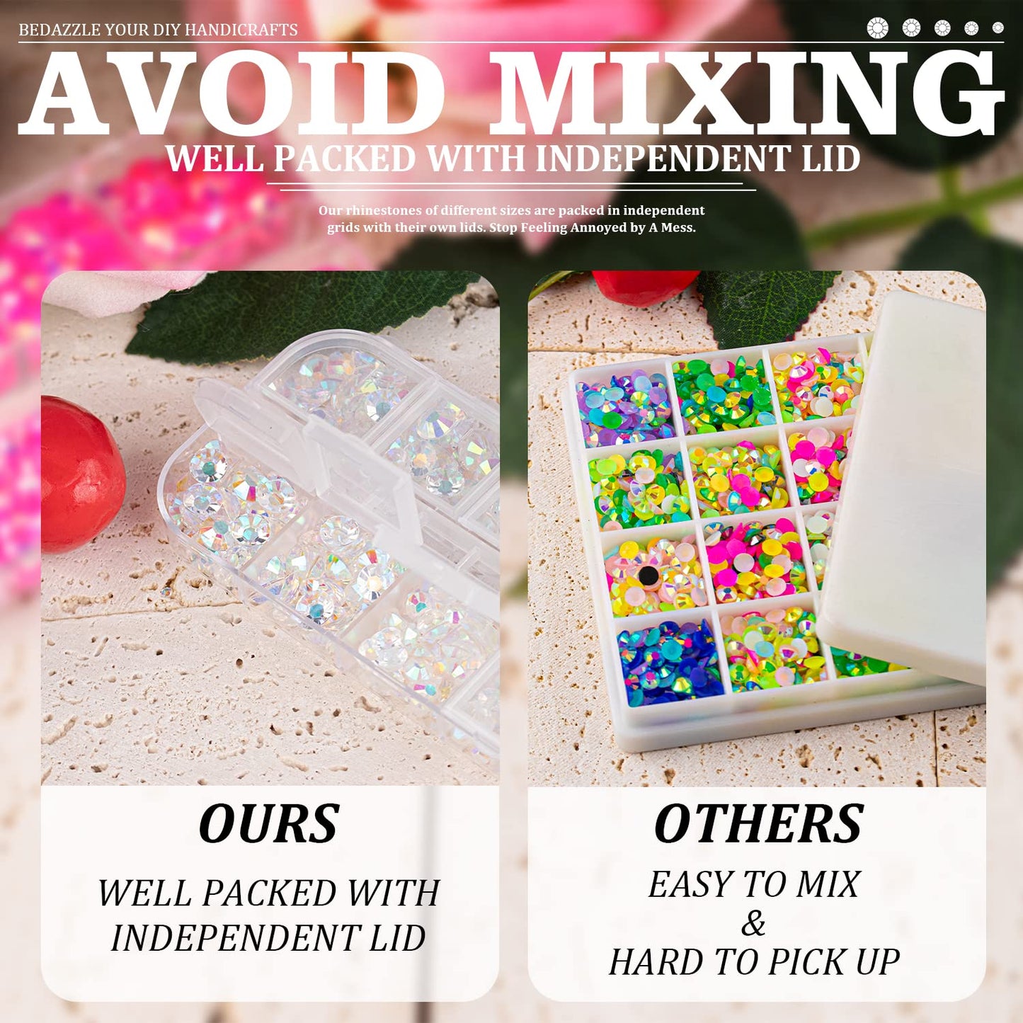 7000PCS Resin Rhinestones with Tweezers for Crafting, 2/3/4/5/6mm Flatback Jelly Rhinestones, 4 Box Transparent AB Non Hotfix Crystal Gems for DIY Crafts Mugs Tumblers Clothes Makeup Nail