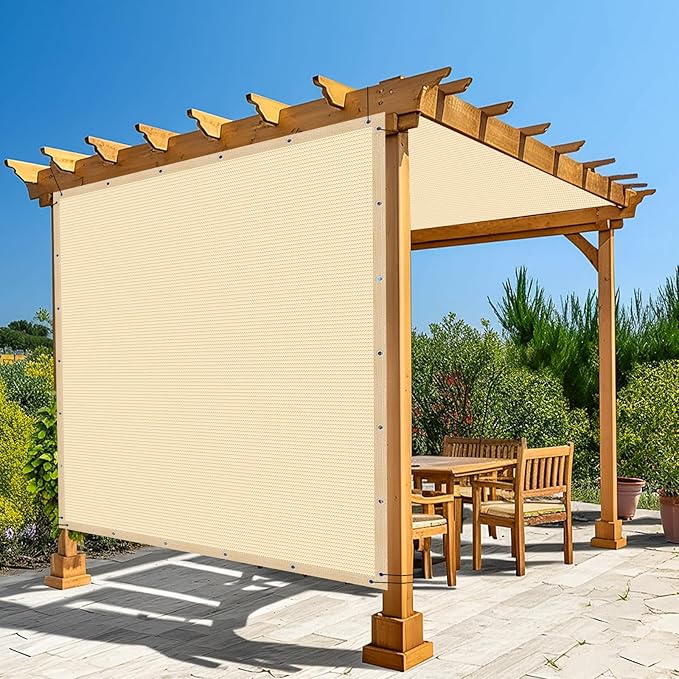 Amagenix 90% Pergola Shade Cover 10' X 20' Sun Shade Cloth with Grommets for Outdoor Garden Patio Porch, Commercial Grade 200 GSM - Cable Zip Ties Included (We Customized) GN108, Wheat