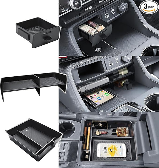 3PCS Center Console Organizer Insert Tray Compatible with Honda 2023 2024 2025 Pilot & 2026 Passport Interior Accessories, Armrest Storage Box & Front Center Console Shelf & Glove Box Hidden Drawer