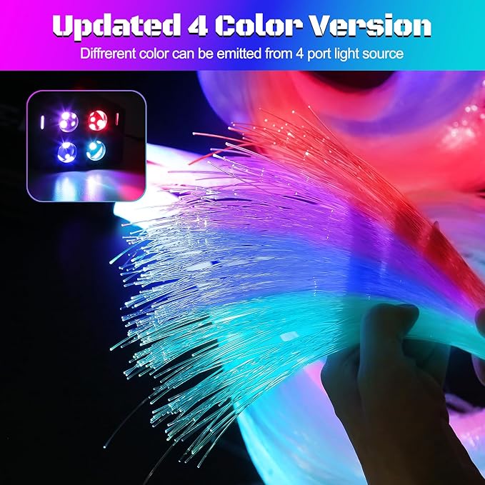 4 Colors 32W Twinkle Car Starlight Headliner Kit 600pcs*0.03in*13.1ft with APP&RF Remote, RGBW Fiber Optic Ceiling Star Lights, 4 Port Engine Sound Activated Star Roof Lights for Car Home Theater