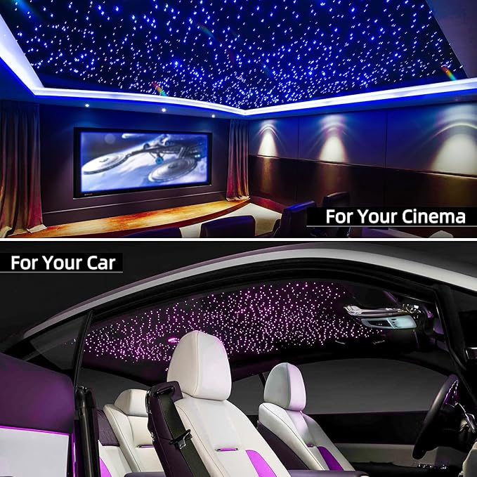 32W Twinkle Starlight Headliner Kit, 1600pcs*0.03in*13.1ft LED Fiber Optic Lights Kit, Star Ceiling Light+10 Crystals+Adapter+Car Use Plug for Car Roof/Home with APP/Remote/Music Mode
