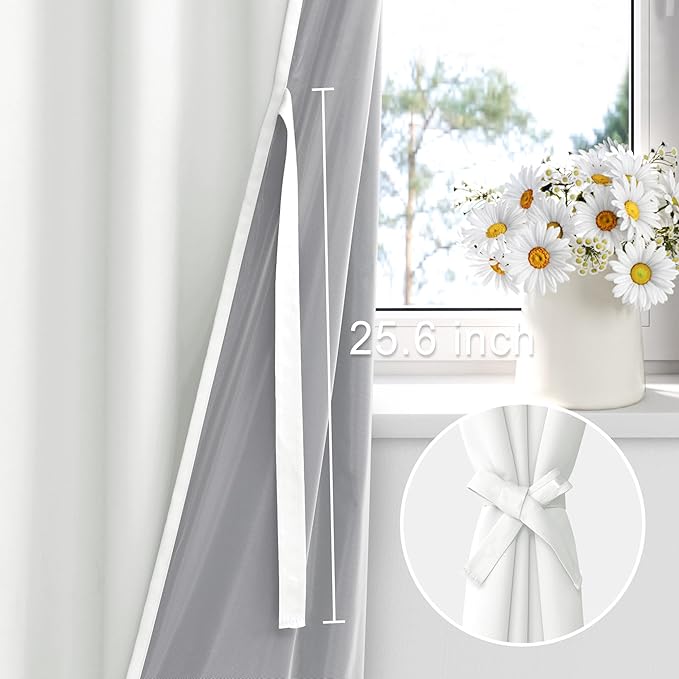 XWZO 100% Blackout Curtains with Tiebacks- 2 Thick Layers Completely Shaded Window Treatment Thermal Insulated Lined Drapes with Grommets for Small Window, Ivory, W42 x L45, Set of 2 Panels