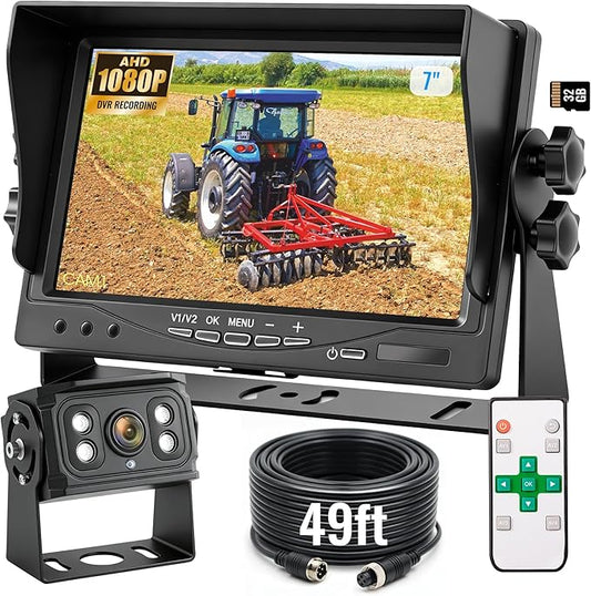 7" AHD1080P Wired Backup Camera System, DVR Rear View Camera, IP69 Waterproof IR Night Vision, 20G Vibration-Proof for Trailer/Tractor/Truck/Combine/Caravan/Skid Steer/Heavy Equipment/UTV, Y6