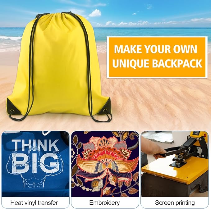 KUUQA 12 Pcs Drawstring Backpack Bags Bulk Yellow Drawstring Bag Foldable Gym Bag Sports Cinch Sack String Backpack Storage Bags for Women Men Shopping Gym Travel Sports