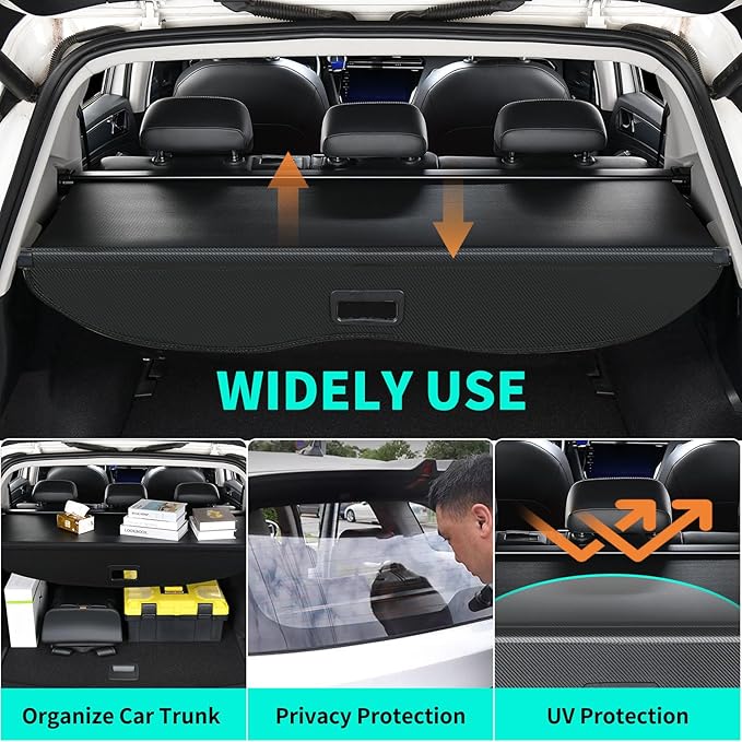 Tecoom Cargo Cover fit for Toyota Highlander 2014-2019 Accessories, Retractable Rear Trunk Cover Luggage Security Shade, Anti-Peeping Privacy Screen Protector, Carbon Fiber Texture