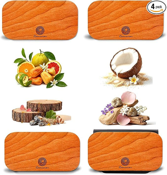 Car Air Freshener - Wood Air Freshener for Visor Clip - Long Lasting Car Odor Eliminator - Vehicle Scent Diffuser - (Coconut - Tropical Garden - Stone Pepper - White Santal, CLIP INCLUDED)