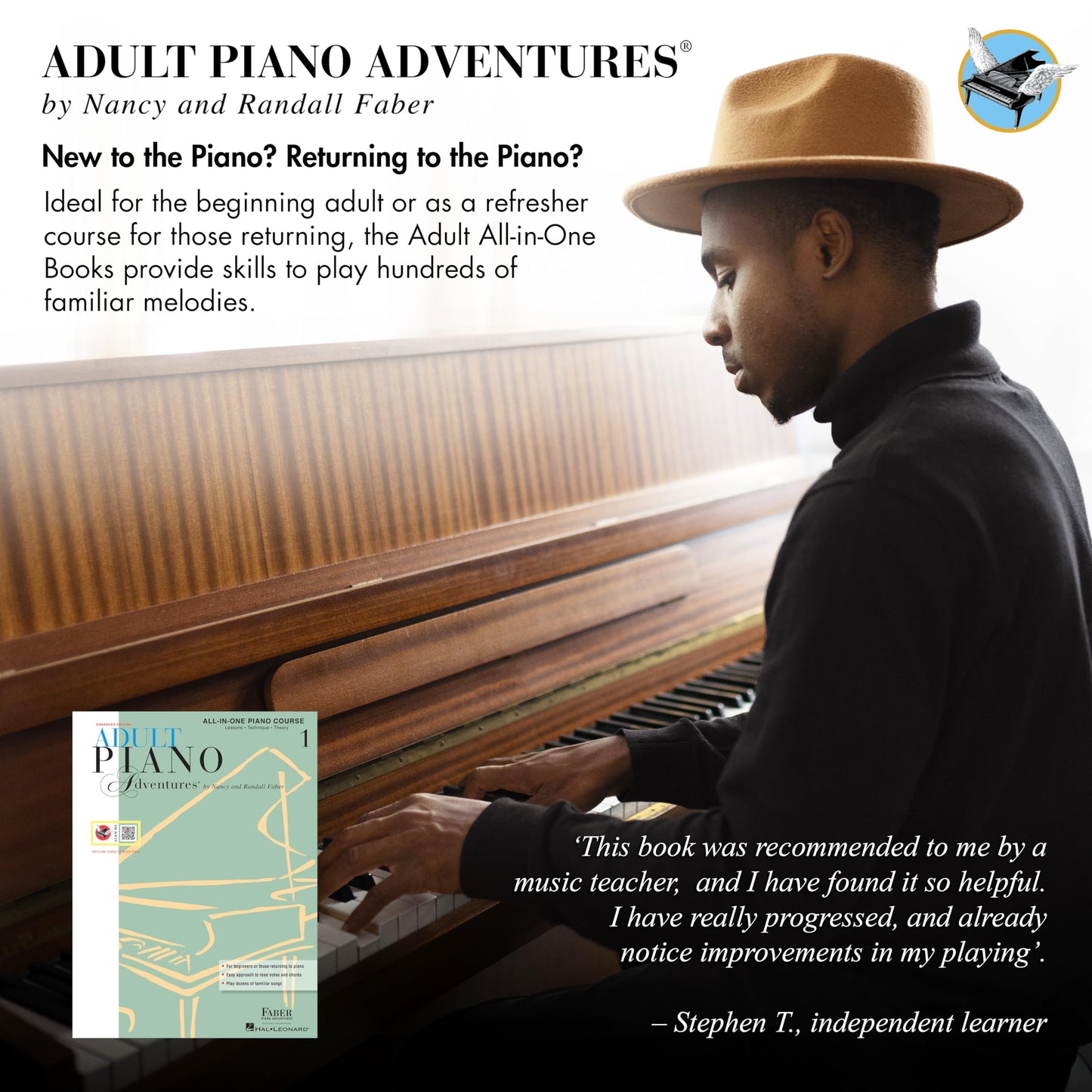 Adult Piano Adventures: All in One Course - Book 1 | Faber Beginner Method Piano Book for Adults with Chords and Music Notation | Piano Sheet Music and Theory for Self Learners With Digital Audio