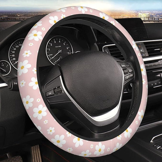 Car Steering Wheel Cover,Pink Flower Universal Non Slip Wheel Protector 15 Inch Elastic Car Accessories for Men Women