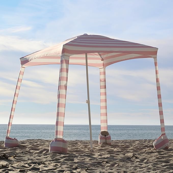 AMMSUN Beach Cabana, 6.2'×6.2' Beach Canopy, Easy Set up and Take Down, Cabana Tent with Sand Pockets, Instant Sun Shade with Side Wall, Elegant Pink