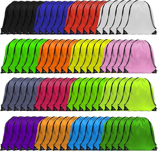 GoodtoU Drawstring Bags, Nylon Backpack Draw String Gym Bag for Sport, Traveling, Team (16 Colors, 80Pcs)