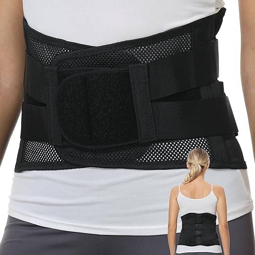 NeoTech Care Adjustable Double Pull Lumbar Brace/Lower Back Belt (Black, Size S)