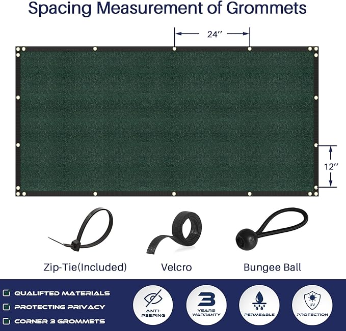 Windscreen4less Privacy Fence Screen Heavy Duty Windscreen Fencing Mesh Fabric Shade Net Cover with Brass Grommtes for Outdoor Wall Garden Yard Pool Deck, 8'x170' Green