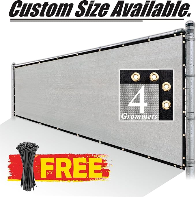 Royal Shade Custom Size 5' x 107' Grey Fence Privacy Screen Windscreen Cover Netting Mesh Fabric Cloth - Cable Zip Ties Included (We Make Custom Size)