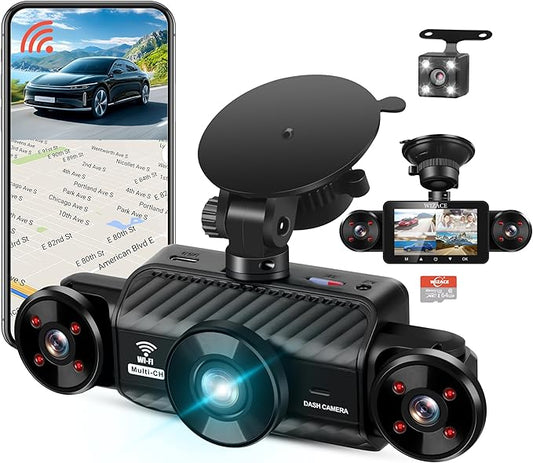 4 Channel Dash Cam 360 Degree View 5G WiFi & APP Control, WIZACE 2K Front and Rear Inside, Left Right Dash Camera for Cars Free 64GB TF Card, G-Sensor, Night Vision, 24H Parking Mode