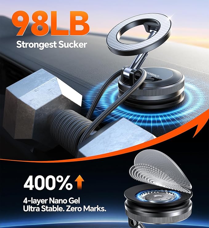 for Magsafe Car Mount carmount 2.0 Magnetic Phone Mount【True Military-Grade Durability 】Vacuum Magnetic Phone Holder for Car Cell Phone Car Mount【Stylish Suction Cup Phone Mount for iPhone 17 16 15 14
