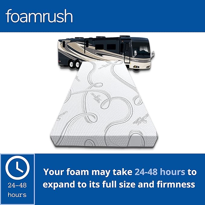 FoamRush 6-Inch Bunk (48" x 72") Gel Memory Foam RV Mattress Replacement with Canvas Navy Cover, Medium Firm, Made in USA, Camper Trailer, Removable Water-Resistant Outdoor/Indoor Cover w Zip