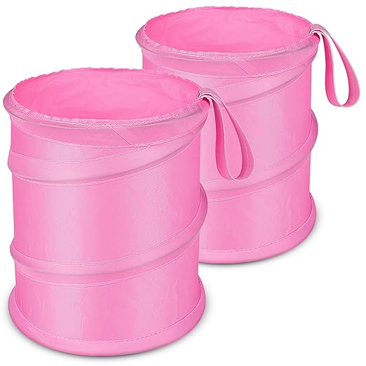 Car Trash Can, 2 Packs Mini Collapsible Car Trash Bin for Front Back Seat, Pop up Garbage Can, Portable Bag Hanging for Vehicle SUV Rv Truck Accessories Interior, Pink
