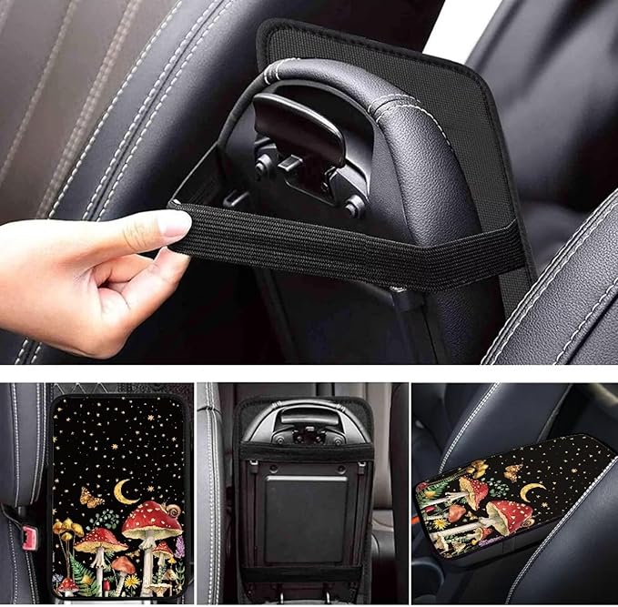Suobstales Mushroom Snail Butterfly Moon Star Print Car Armrest Pad Soft Center Console Arm Rest Protector Cover Universal Car Interior Accessories Decoration