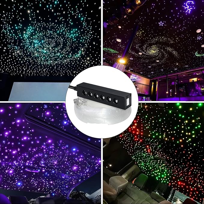 WEBUPAR 2PCS 3.2W 6LEDs Meteor Starlight Headliner Kit, 720pcs 0.01in 6.56ft, RGBW Shooting Stars Fiber Optic Lights with Bluetooth APP Control for Car/Home Theater