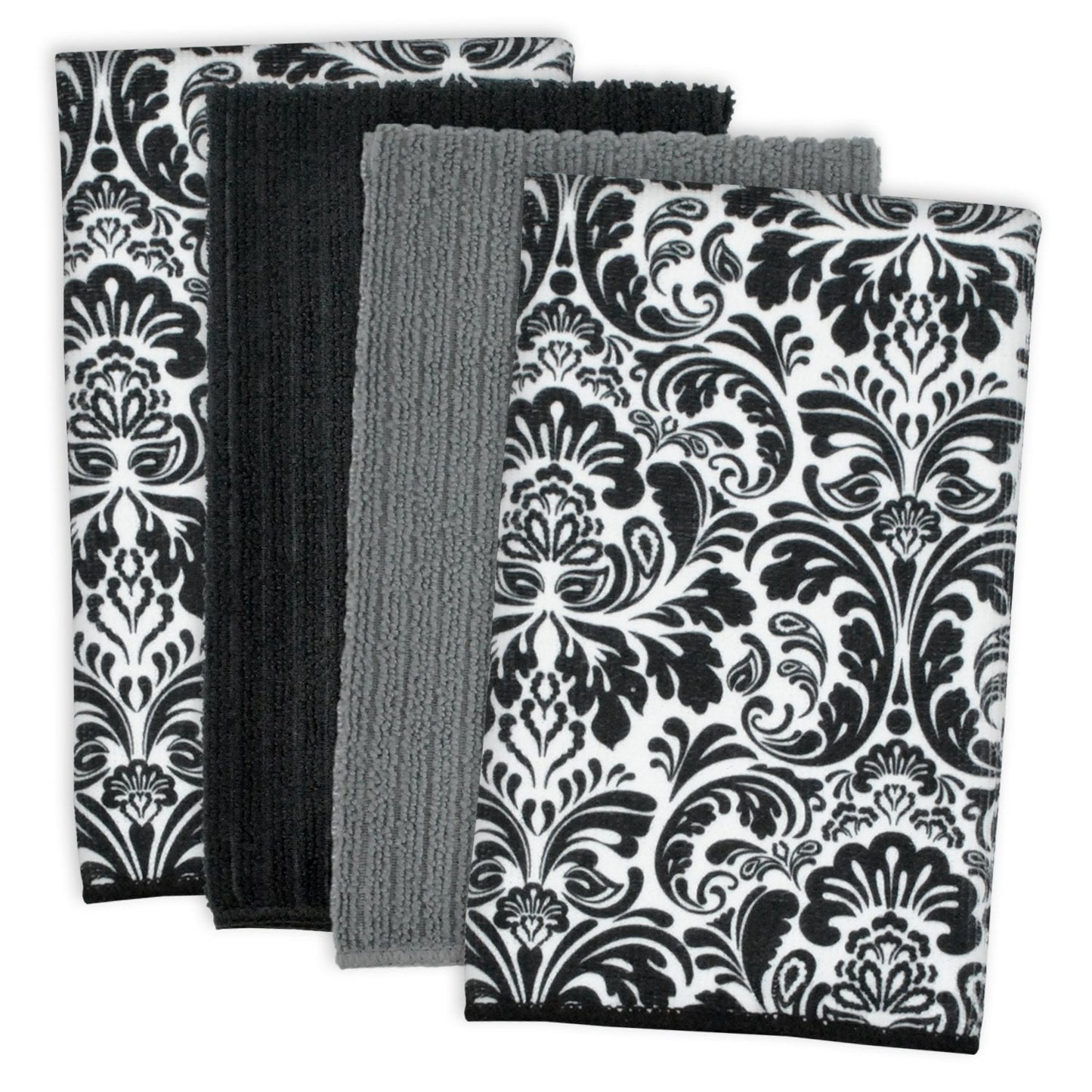 DII Cleaning Collection Multi-Purpose Microfiber, Gray Stripes, Dishtowel Set