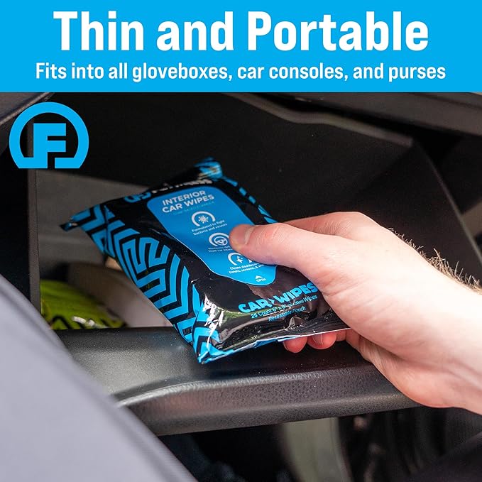Fortress Car Interior Wipes with Microfiber Cloth (25 ct, Pack of 64) for Car Interior Cleaning, Dashboard, Seats, Detailing, and Steering Wheel [Travel Size] Skin-Safe Car Interior Cleaner Supplies