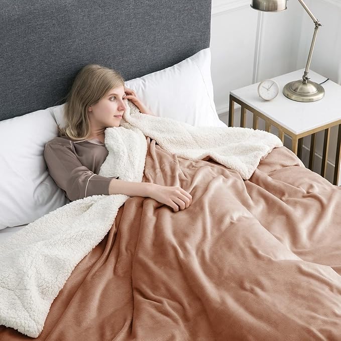 IR Imperial Rooms Camel Sherpa Fleece Throw Blanket Twin Size for Bed - Wholesale Bulk Pack of 12 Sherpa Blankets - Soft Fluffy Throw Blankets for Hotels, Guest Bedroom, 60x80 Inches