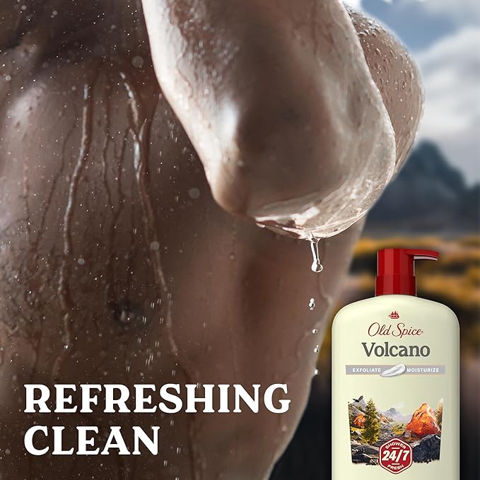 Old Spice Cleansing Body Wash for Men, 24/7 Shower Fresh with Lasting Scent, Exfoliate & Moisture, Gentle on Skin, Vitamin B3, Volcano with Dark Cedar + Amber Scent, 30 oz