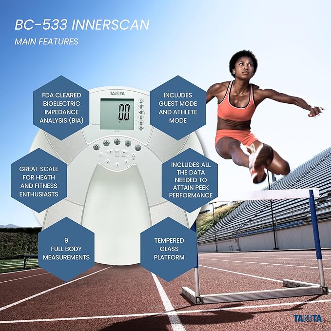 Tanita BC-533 Digital Bathroom Scale - Japan Technology Clear Glass Smart Innerscan Body Composition Monitor, Measures Weight, Body Fat, Muscle Mass, BMI, Bone Mass, Visceral Fat - FSA/HSA Eligible