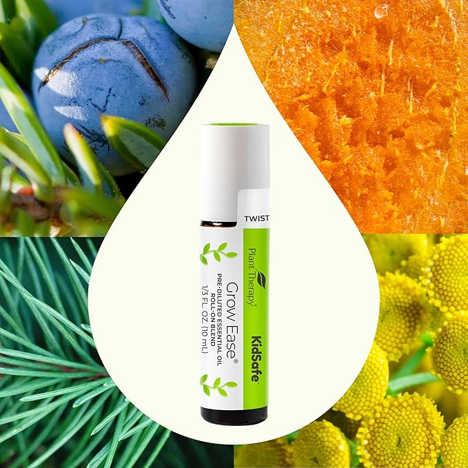 Plant Therapy KidSafe Grow Ease Essential Oil Blend Pre-Diluted Roll-On 10mL (1/3 oz) 100% Pure, Therapeutic Grade