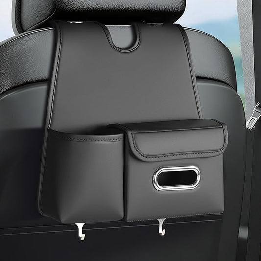 Car Organizer Back Seat, Car Water Cup travel tissue holder Organization Universal car seat back storage sedan SUV compatible vehicle interior accessories Hand-sewn car leather storage bag 1pc