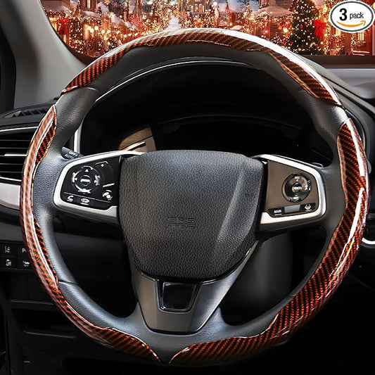 3 Pcs Carbon Fiber Car Steering Wheel Cover, Anti-Skid & Scratch-Proof,Segmented, Butterfly Thin Steering Wheel Cover Men/Women Universal Fit 14.5"-16" Wheel Covers for Cars/Truck/SUV