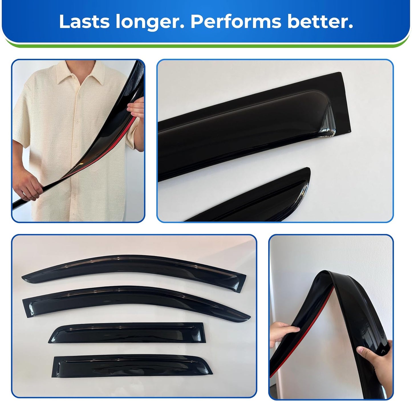 KPY Window Visor Compatible with Jeep Wrangler JK 2007-2018 4-Door, 4PC Rain Guard Side Window Vent Deflectors Tape-On Style, 2007 2008 2009 2010 2011 2012 2013 2014 2015 2016 2017 2018