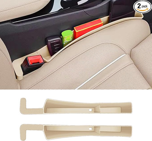 2PCS Car Seat Gap Filler, Automotive Seat Organizer Fill The Gap Between Seat and Console, Universal Car Storage Box Inserts Fill The Gap Between Seat &Console for Coins Wallets Keys (Beige)