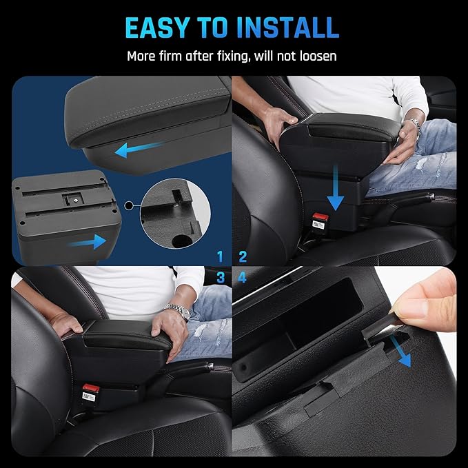 YJYWZH Armrest Box for Nissan Versa 2007-2011 Center Storage Box Hand Interior Centre Consoles with Cup Holder Arm Rest Double-Layer Accessories Black (4 USB Black with Black Thread)