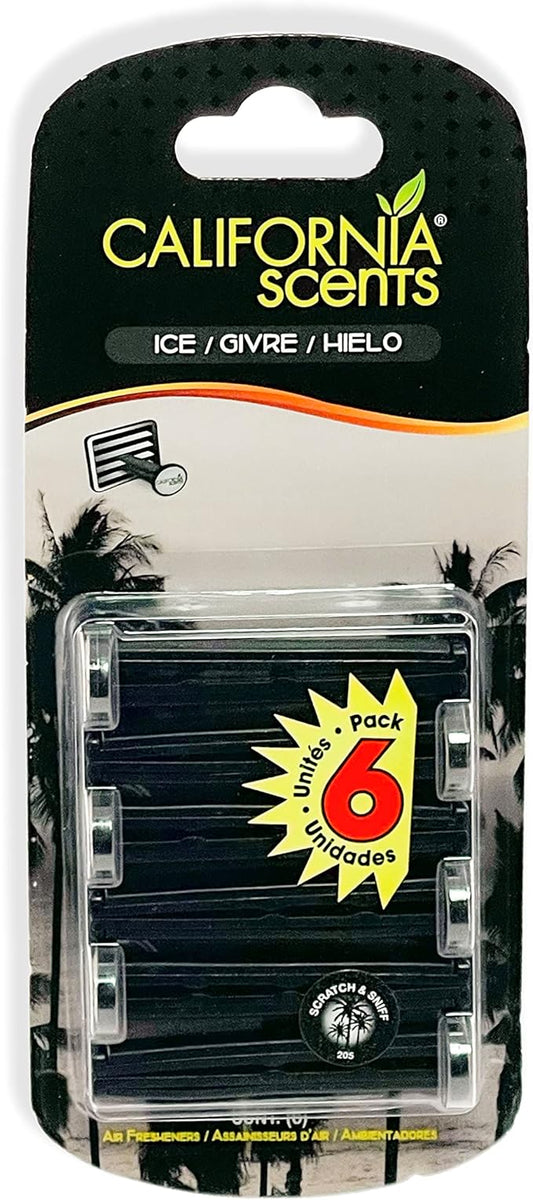Car Vent Sticks, Long-Lasting Car Air Freshener and Odor Eliminator, 6 Sticks, California Scents (Ice)