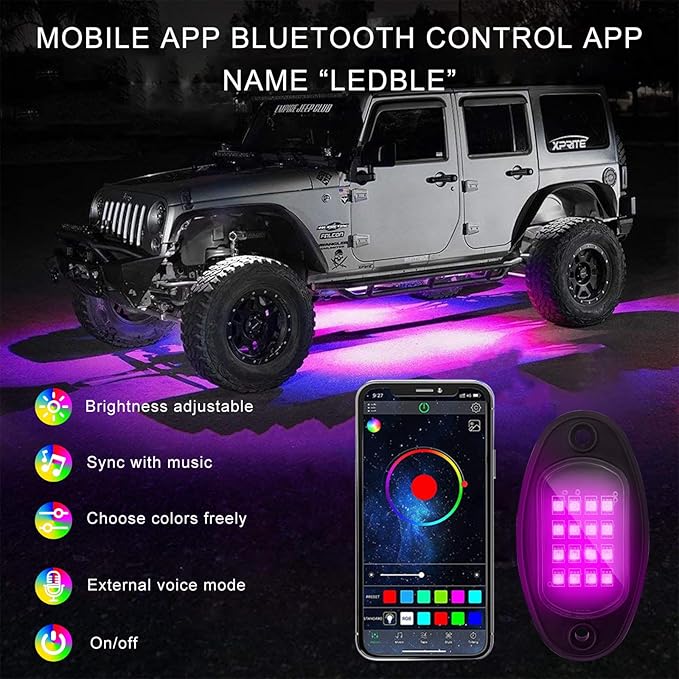 Ohleats Rock Lights for Car, Multi Color RGB LED Rock Lights Kit with APP Control & Music Mode, Waterproof Underglow Rock Neon Light for Pickup Truck SUV, Car Accessories (8 Pods)