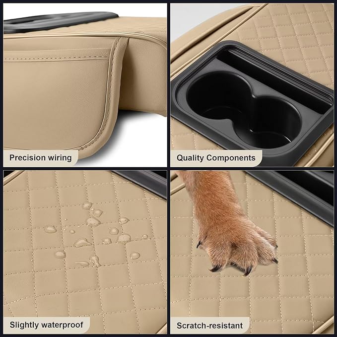 Center Console Cover Fit for Corolla Cross Faux Leather Car Armrest Cushion with Storage Bags, Cup Holder ＆ Phone Storage Multifunctional Middle Console Cover(Beige)