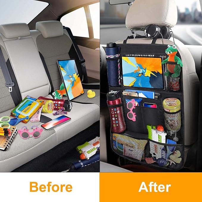 Tianle Backseat Car Organizer - Premium Car Organizer with 10" Table Holder, 9 Pockets, Road Trip Essentials for Travel Accessories (1 Pack)