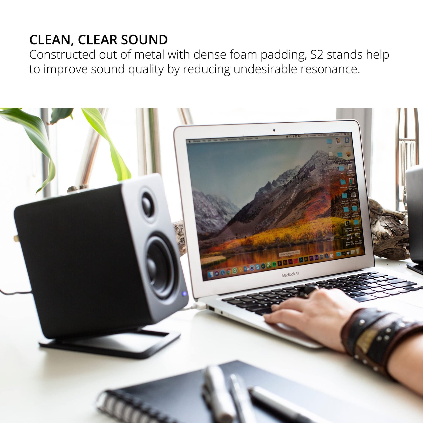 Kanto S2 Tilted Desktop Speaker Stands for Small Speakers & Compact 2”-3” Studio Monitors | Supports 6 lbs | Damping Foam Padding | Pair | Black