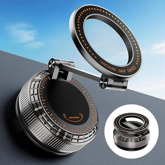 2026 Upgraded Metal Base Vacuum Magnetic Car Phone Holder, 360° Rotatable & Ultra Secure, Super Strong Suction for MagSafe iPhone Android Phone Mount for Car Gym Mirror
